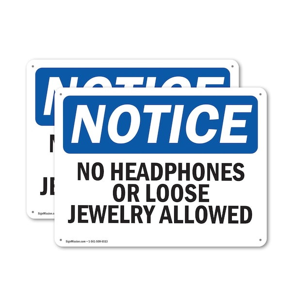 Signmission No Headphones Or Loose Jewelry Allowed, 18 in W x Rectangle, Plastic OS-2PACK-NS-P-1218-L-14651 - main